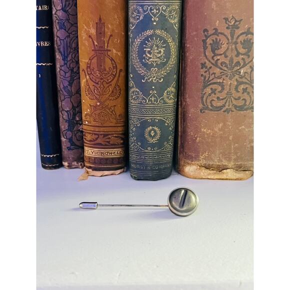 Victorian Stick Pin-Lapel Pin-Antique Metal-Brutalist-Steampunk-Tin Button-Hat - Picture 6 of 6